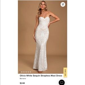 Lulu’s Olivia White Sequin Strapless Maxi Dress